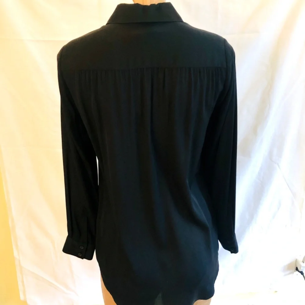 NWT, Black Silk Button Down Blouse - Picture 2 of 9